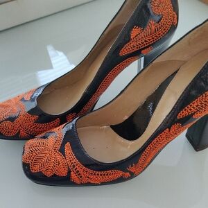 Black and Orange 3 1/2 Inch Block Heels